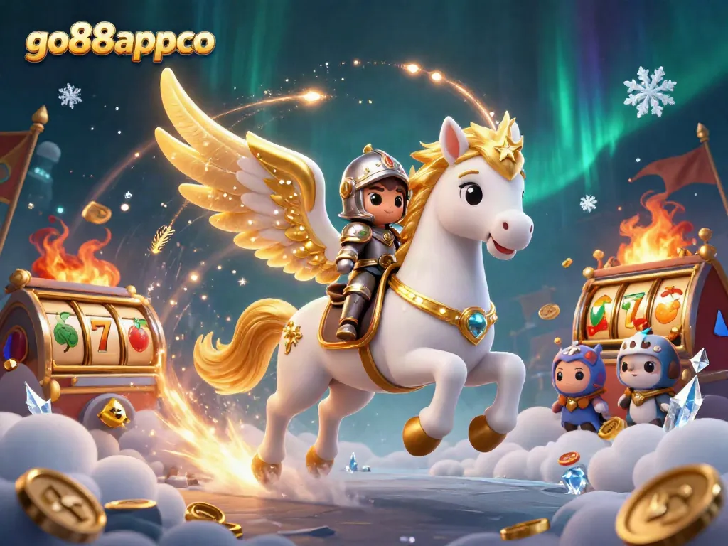 Experience thrilling gameplay at go88appco with 3D knights and golden slot reels in this vibrant casino scene.