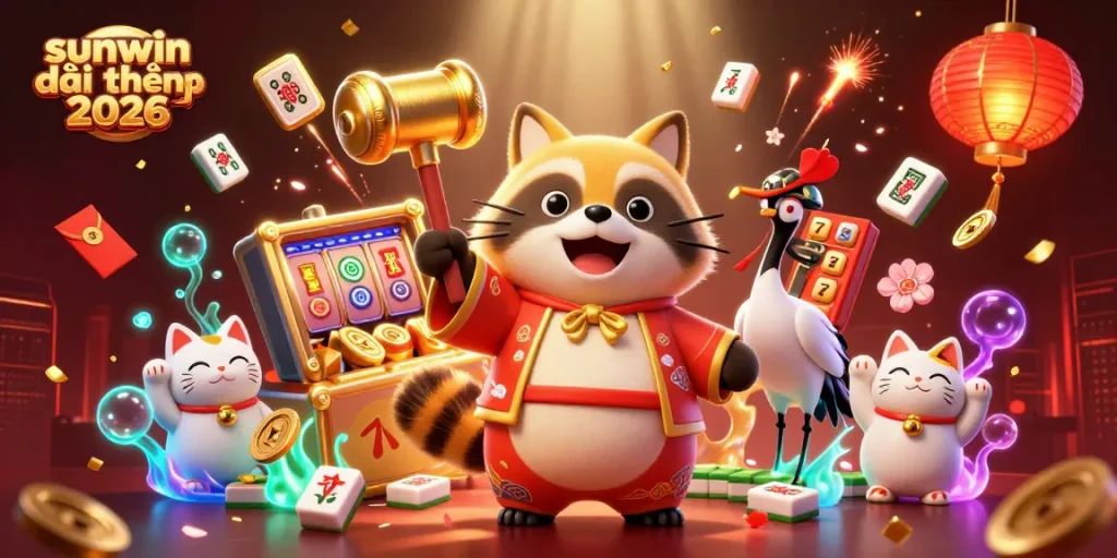 Experience exciting gameplay with sunwin đổi thưởng 2026 featuring a lively tanuki and lucky symbols.